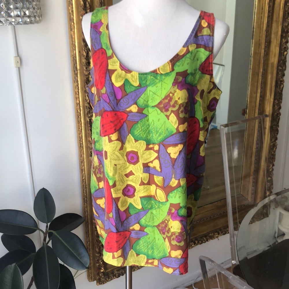 Vtg sonite collection silk floral top size large
